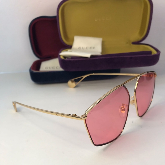 💯 Original Gucci Pink Acetate GG0437SA Geometric Sunglasses - Picture 4 of 13